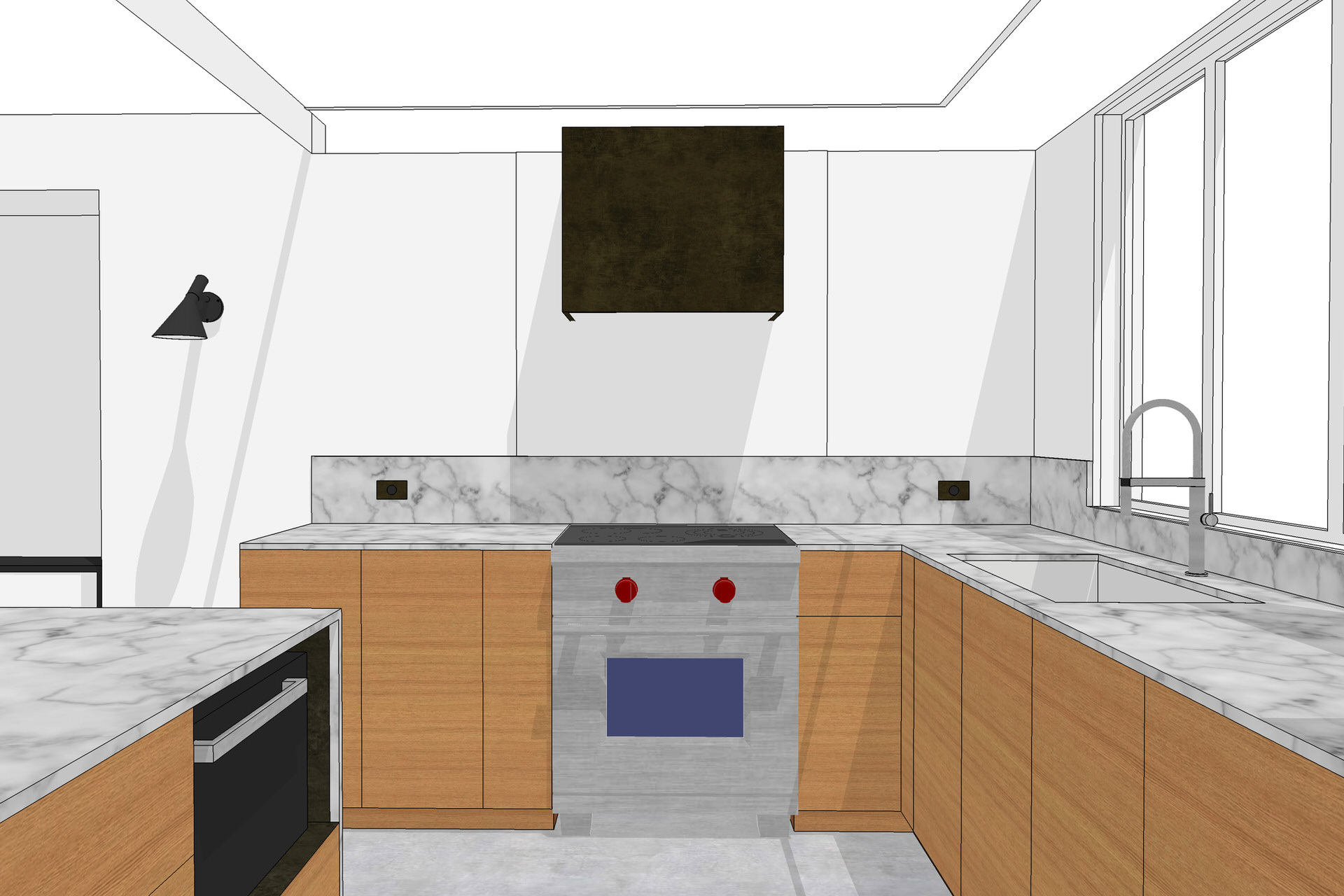 Comparison of SketchUp model and kitchen after